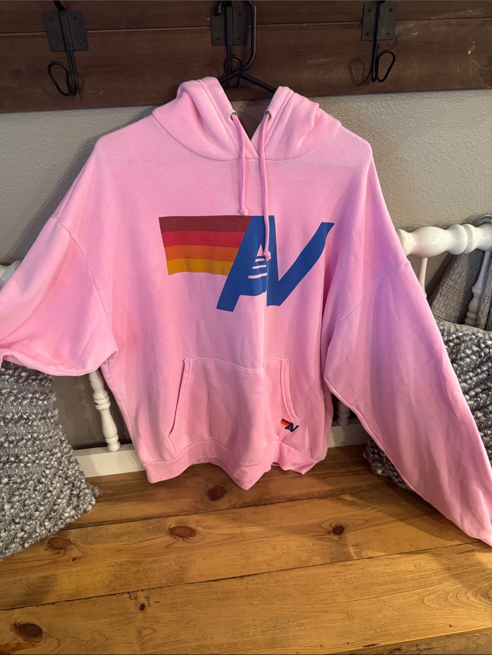 Aviator Nation EUC PINK Retro Stripe Hoodie Sweater